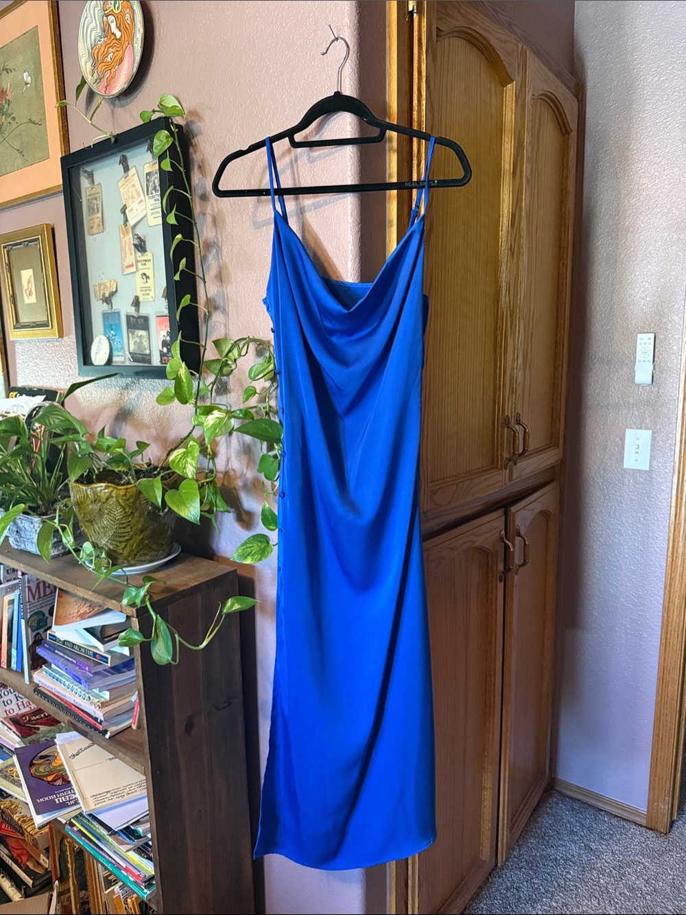 Cowl Neck Satin Slip Dress - Royal Blue